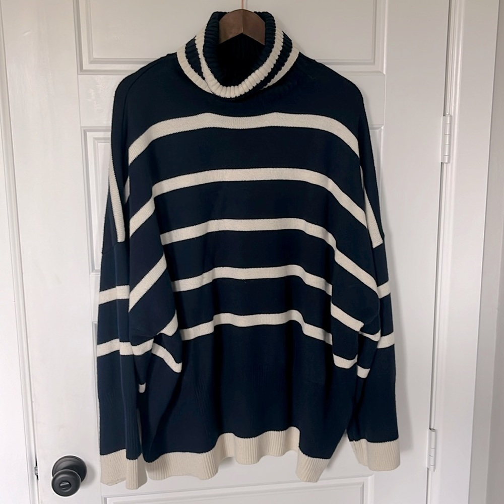 Topshop navy and white oversized striped sweater size L